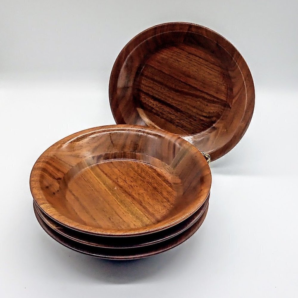 Set of 4 Vintage Vermillion Walnut Wood Bowls